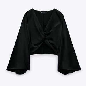 Zara knotted satin effect top black